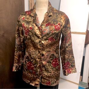 Long Sleeve Silk Floral Pajama Top